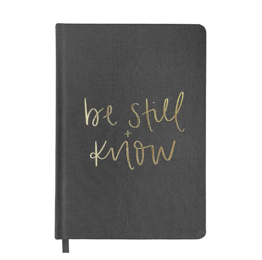 Be Still and Know - Grey and Gold Foil Fabric Journal
